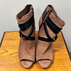 Gianni Bini Brown and Black Peep-Toe Ankle Boots